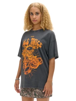 Cropp Koszulki, Topy*Szara koszulka z nadrukiem kości