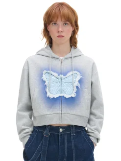 Cropp Bluzy*Szara krótka bluza z motylem