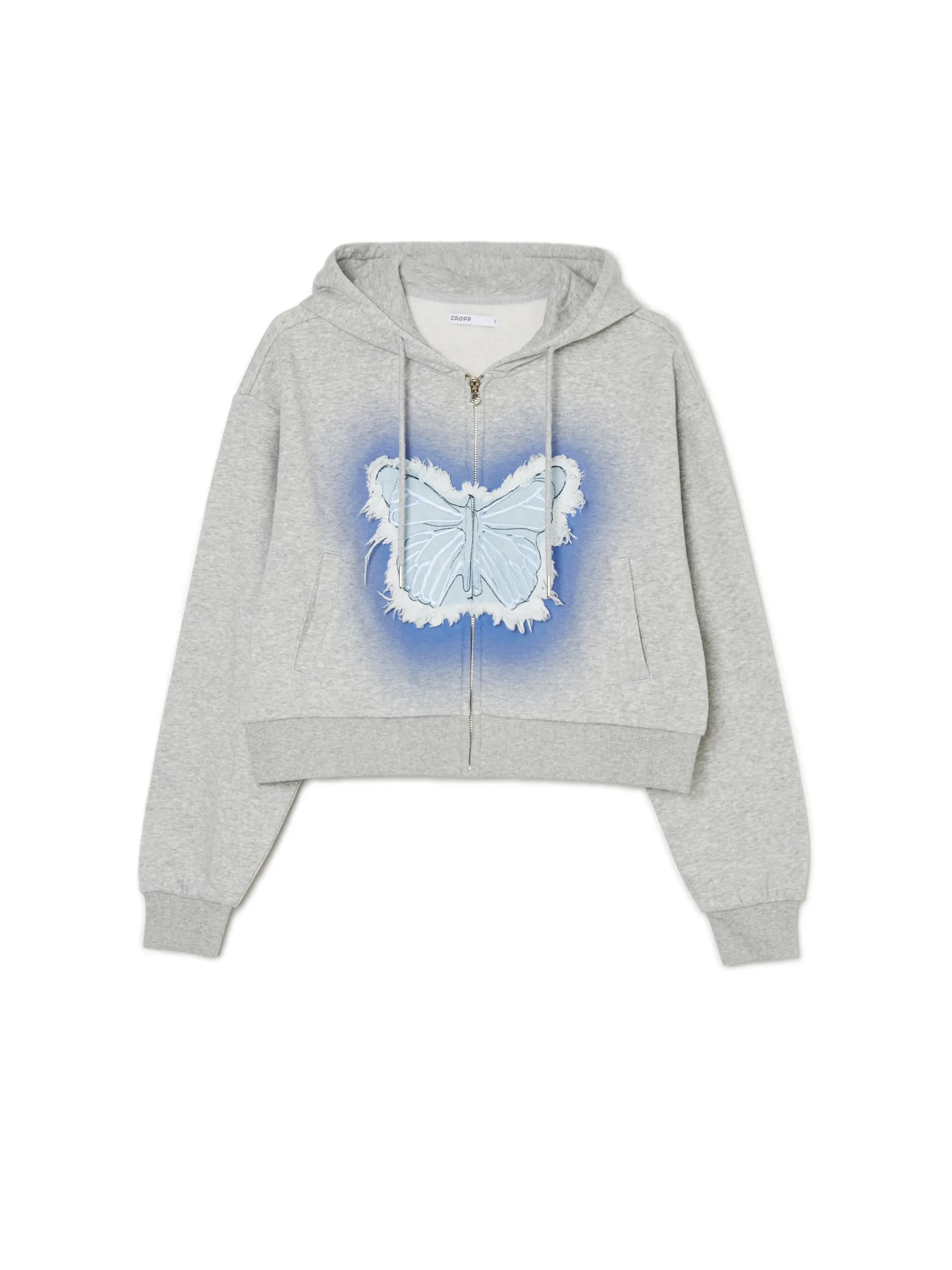 Cropp Bluzy*Szara krótka bluza z motylem