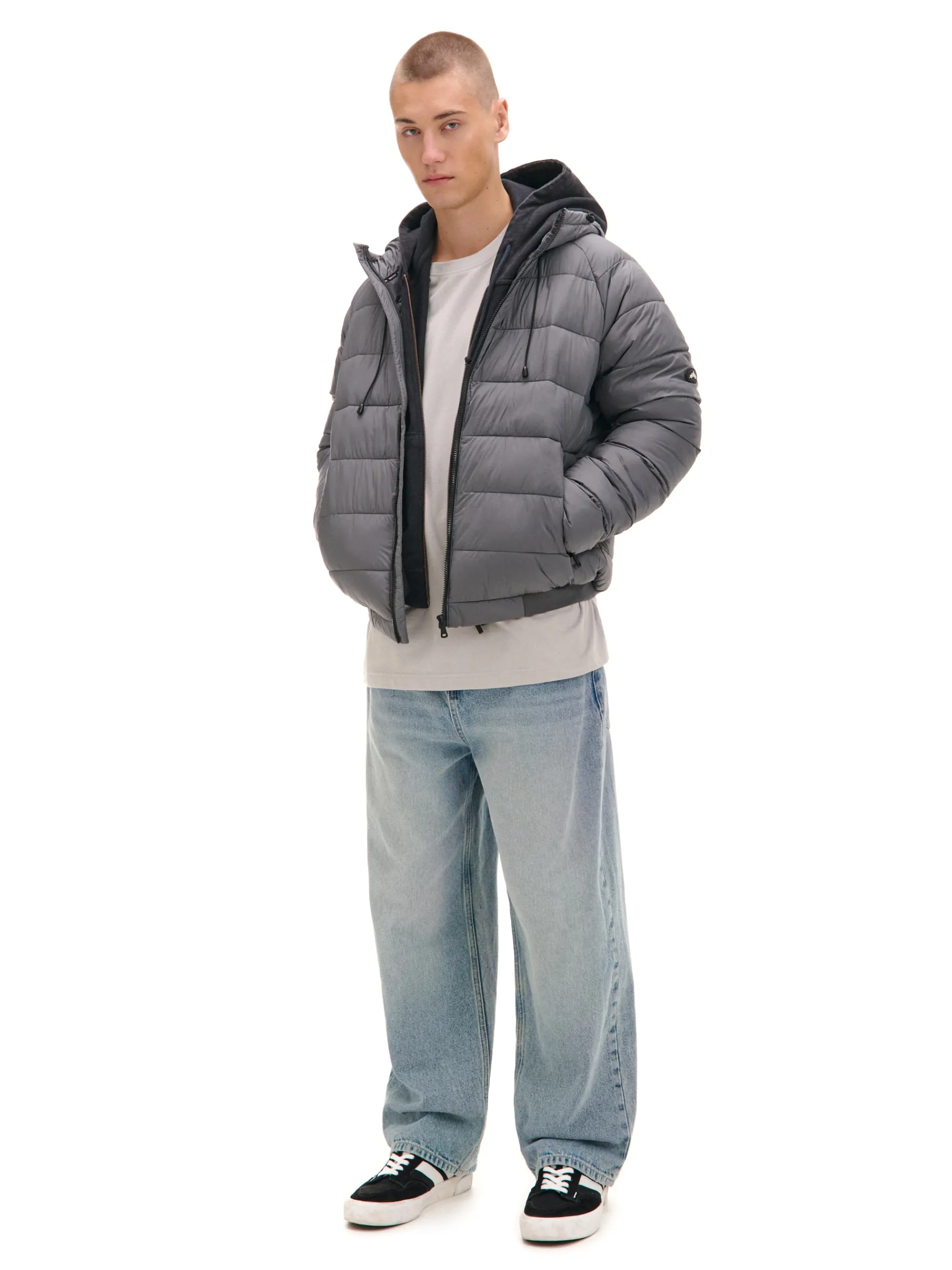 Cropp Kurtki Zimowe|Kurtki, Płaszcze*Szara pikowana kurtka z kapturem