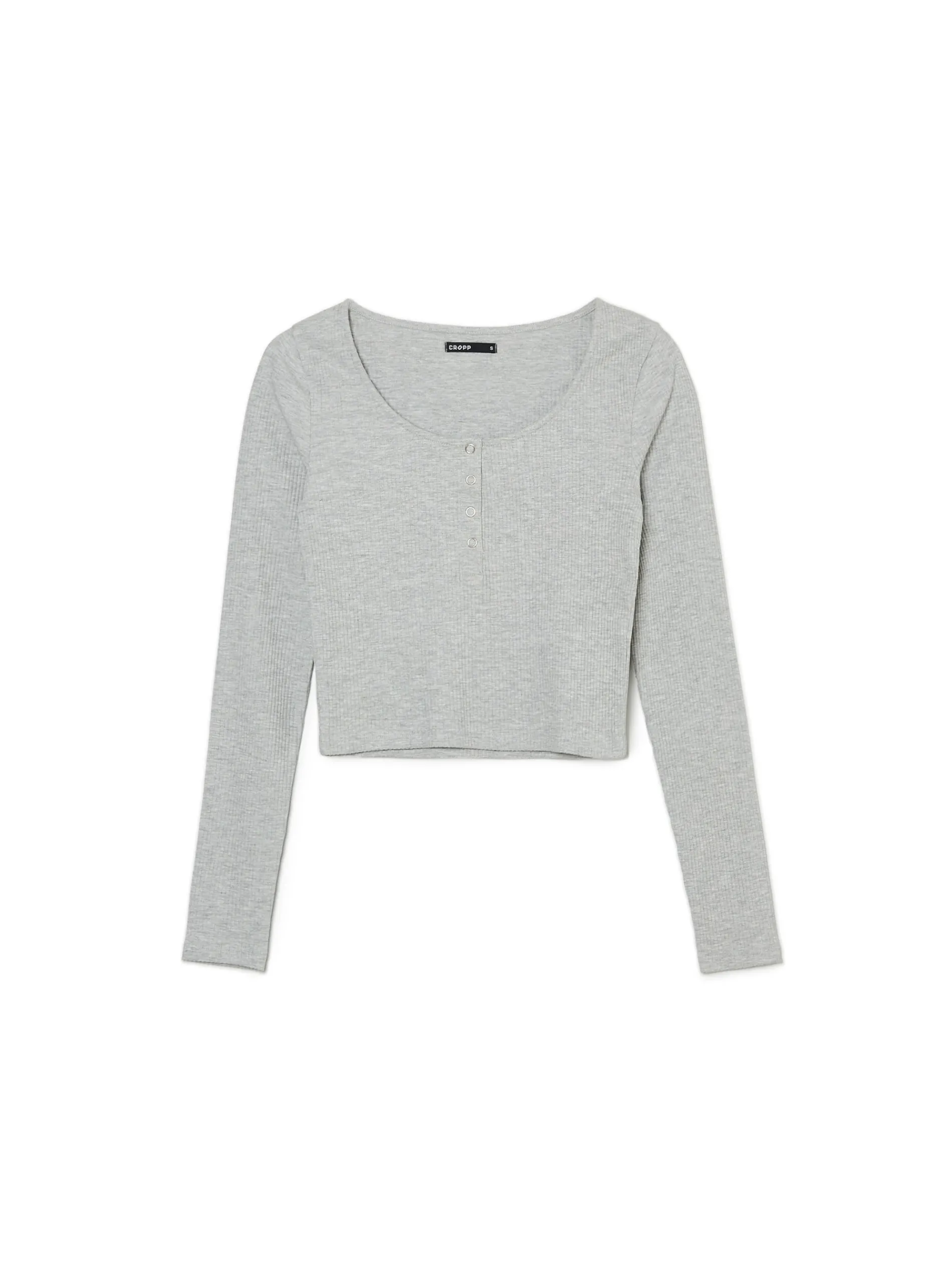 Cropp Koszulki, Topy*Szara prążkowana bluzka na napy