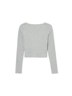 Cropp Koszulki, Topy*Szara prążkowana bluzka na napy