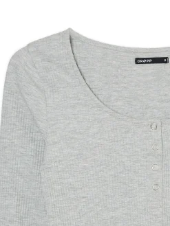 Cropp Koszulki, Topy*Szara prążkowana bluzka na napy