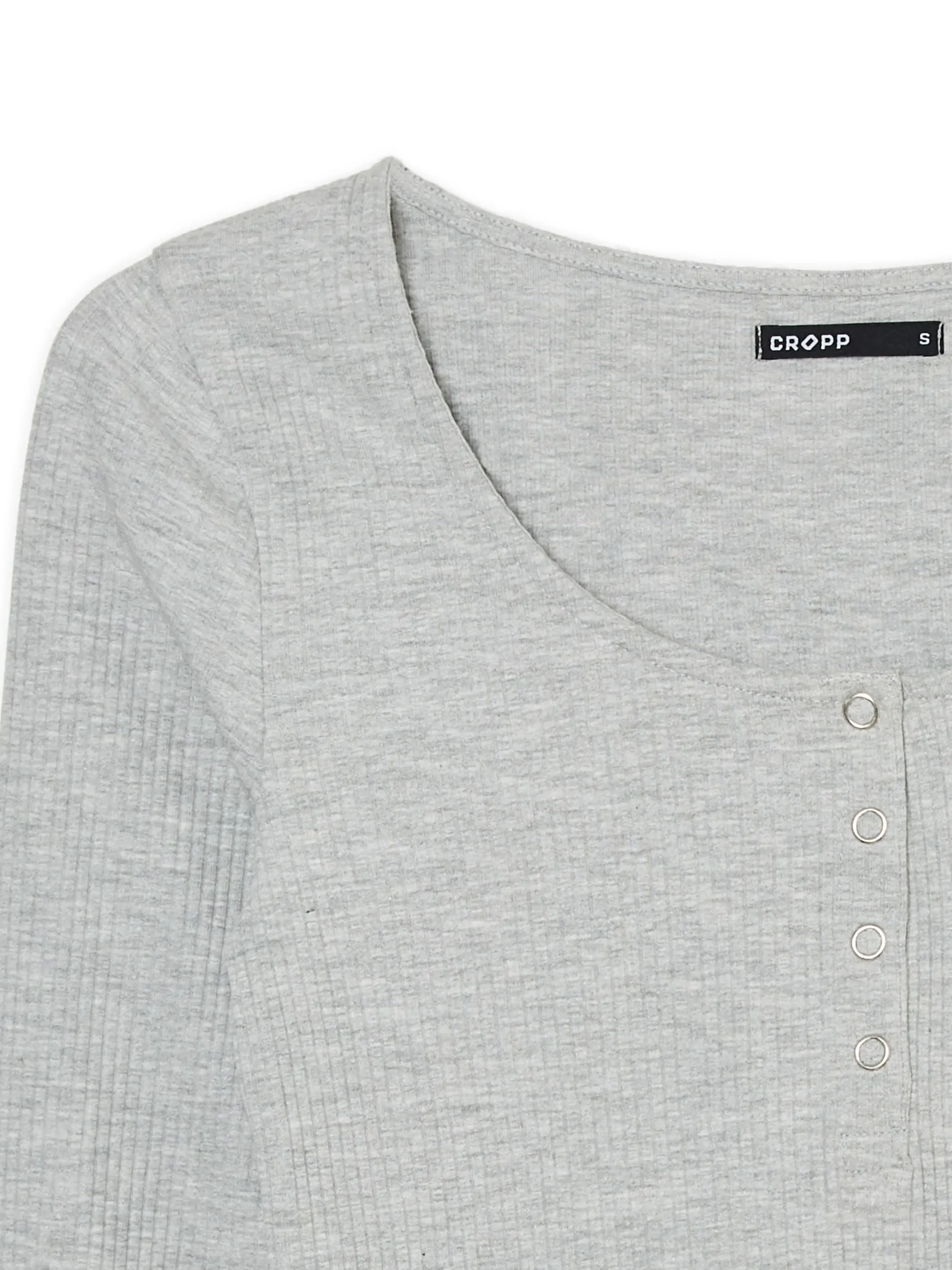 Cropp Koszulki, Topy*Szara prążkowana bluzka na napy