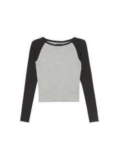 Cropp Koszulki, Topy|Koszule, Bluzki*Szaro-czarna bluzka z długim rękawem