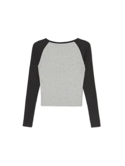 Cropp Koszulki, Topy|Koszule, Bluzki*Szaro-czarna bluzka z długim rękawem