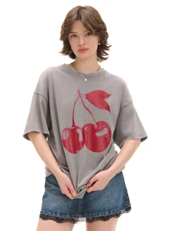 Cropp Koszulki, Topy*T-shirt oversize z wiśniami