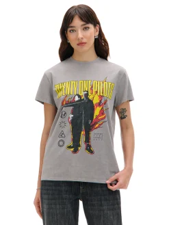 Cropp Koszulki, Topy*Szary T-shirt z nadrukiem Twenty One Pilots