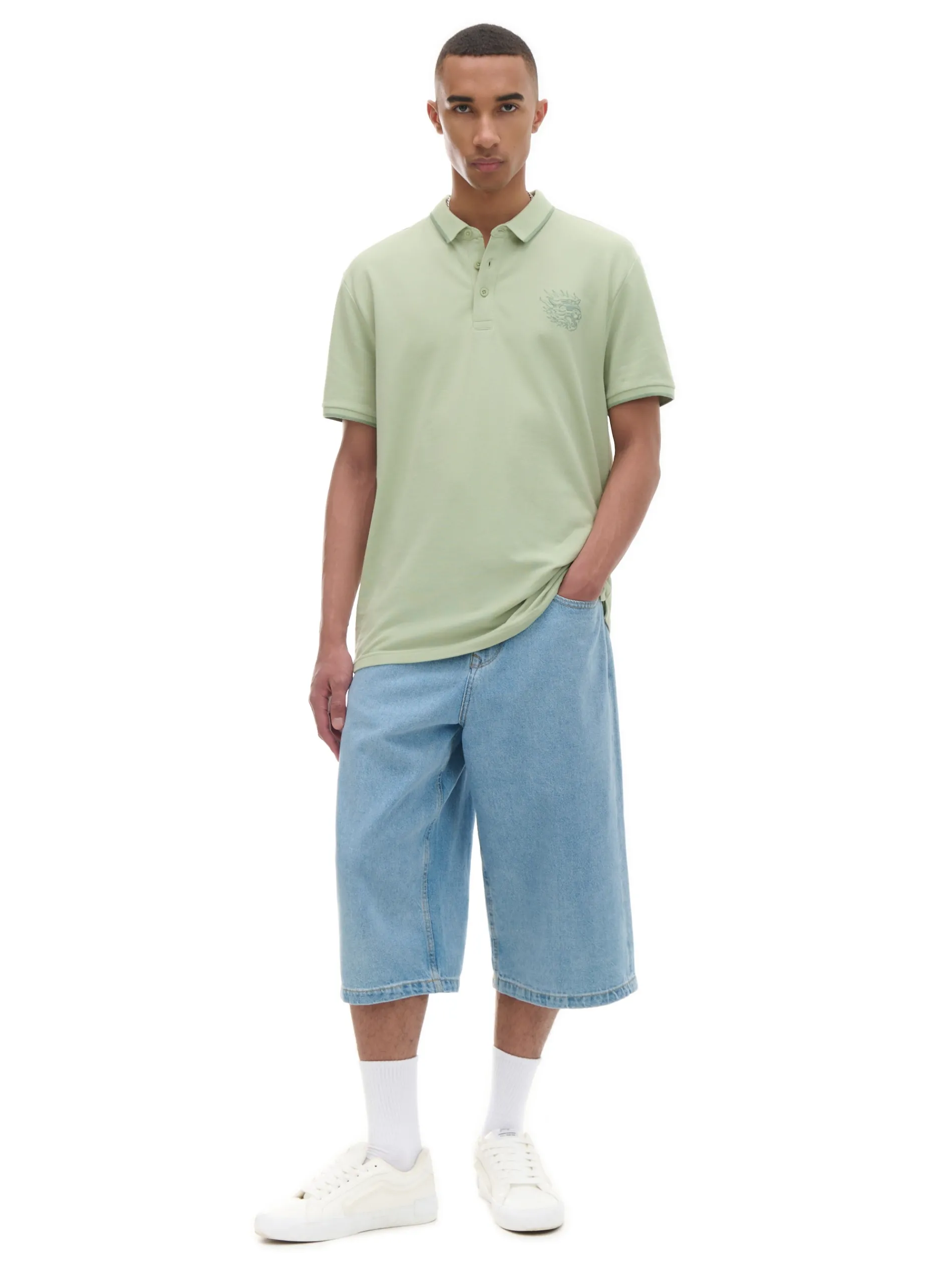 Cropp Koszulki*Zielona koszulka polo z haftem