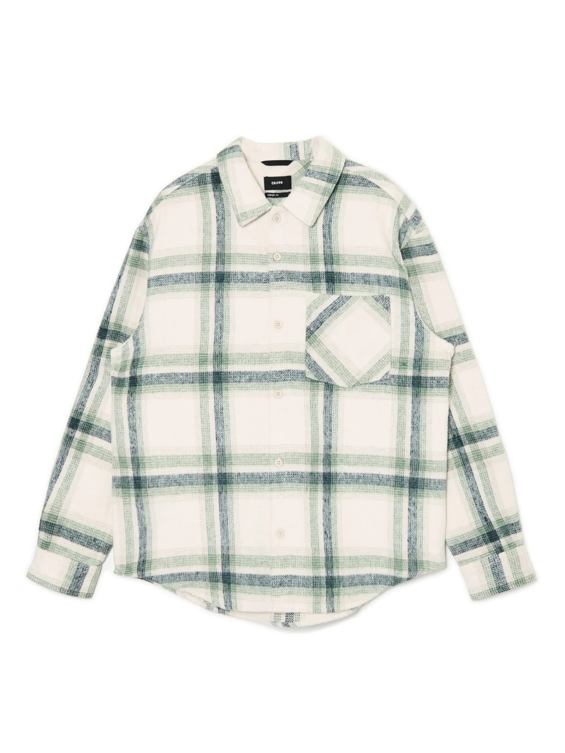 Cropp Koszule*Zielona kraciasta koszula z domieszką wełny