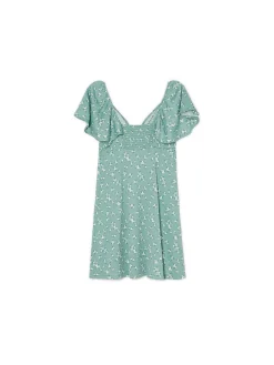 Cropp Sukienki, Kombinezony*Zielona sukienka mini w stokrotki