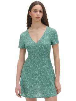 Cropp Sukienki, Kombinezony*Zielona sukienka mini w stokrotki