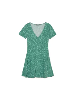 Cropp Sukienki, Kombinezony*Zielona sukienka mini w stokrotki